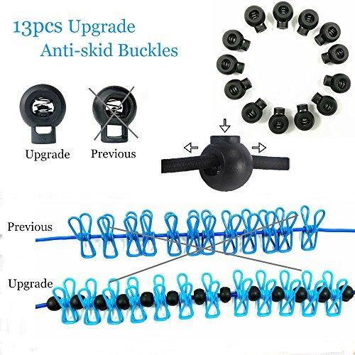 Starly Life Adjustable Elastic Clothesline with Clips and Positioning Balls Portable Retractable Windproof Laundry Hanging Rope Anti-Skid Washing Line with Drawstring Bag (Dark Blue)