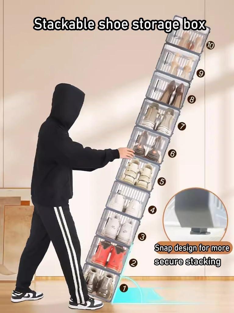 HomeLoft Basics Shoe Boxes Stackable Shoe Storage Box, Transparent Plastic Shoe Boxes, Shoe Organizer Containers With Lids For Women/men, Easy To Assemble (Color : 18pcs)