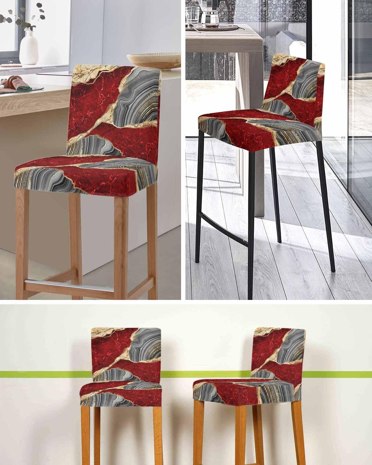 PIEPLE PIEPLE Red Marble Bar Stool Cover Set of 4, Modern Yellow Grey Ink Painting Abstract Art Stretch Removable Bar Stool Chair Covers with Backs Pub Counter Stool Chair Slipcover for Dining Room Cafe