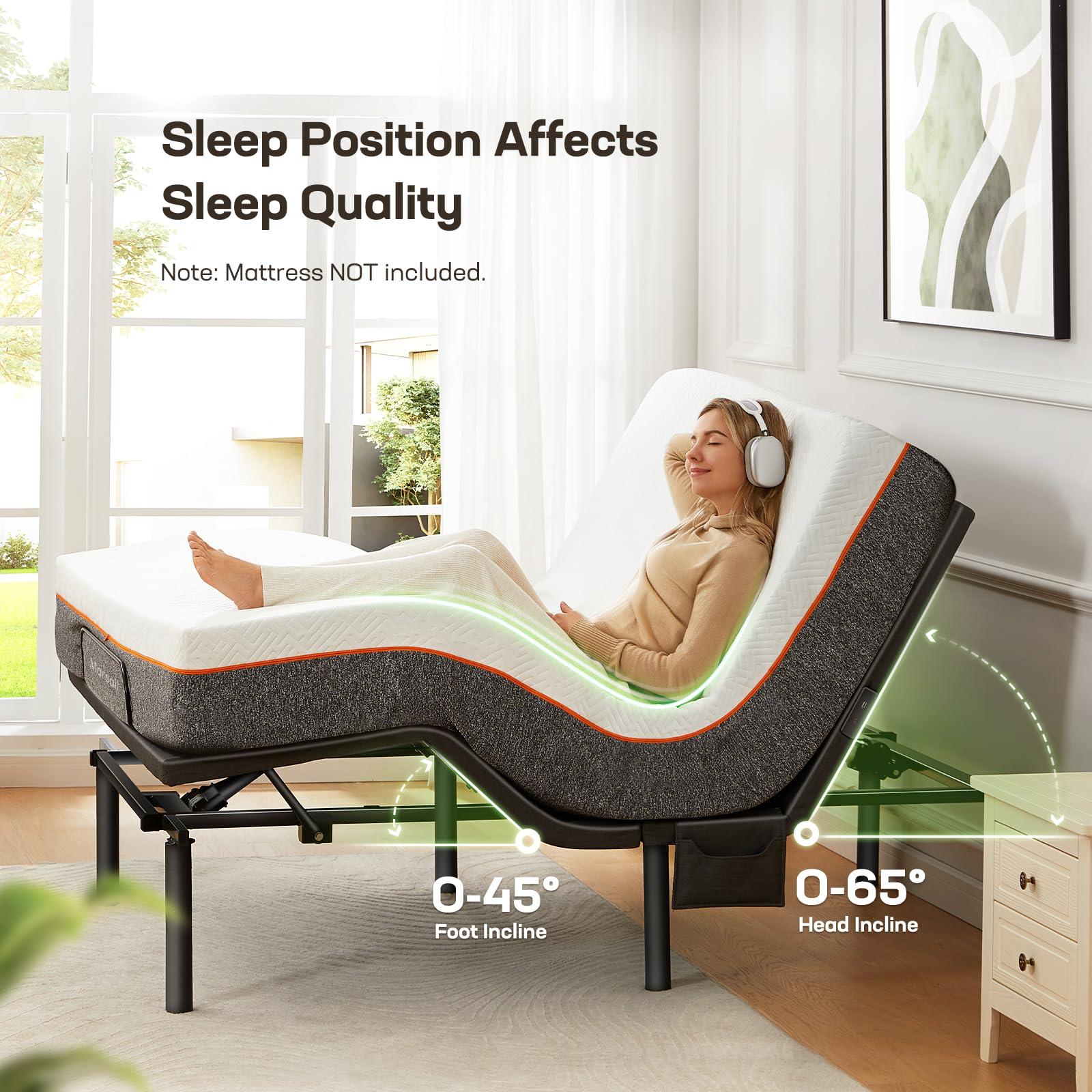 Marsail Marsail Adjustable Bed Queen, Head and Foot Incline Adjustable Bed Frame with Under-Bed Nightlight, Fast Assembly Zero Gravity Base, Wireless Remote Control, 4 USB Ports & 4 Height Options