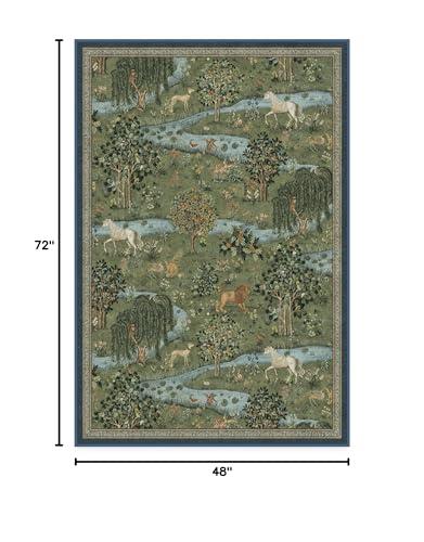 RUGGABLE RUGGABLE x Morris & Co Washable 4x6 Area Rug, Owl & Willow Green, Premium Rugs for Living Room, Bedroom, Kitchen, Office, Classroom with Gripper Non Slip Pad