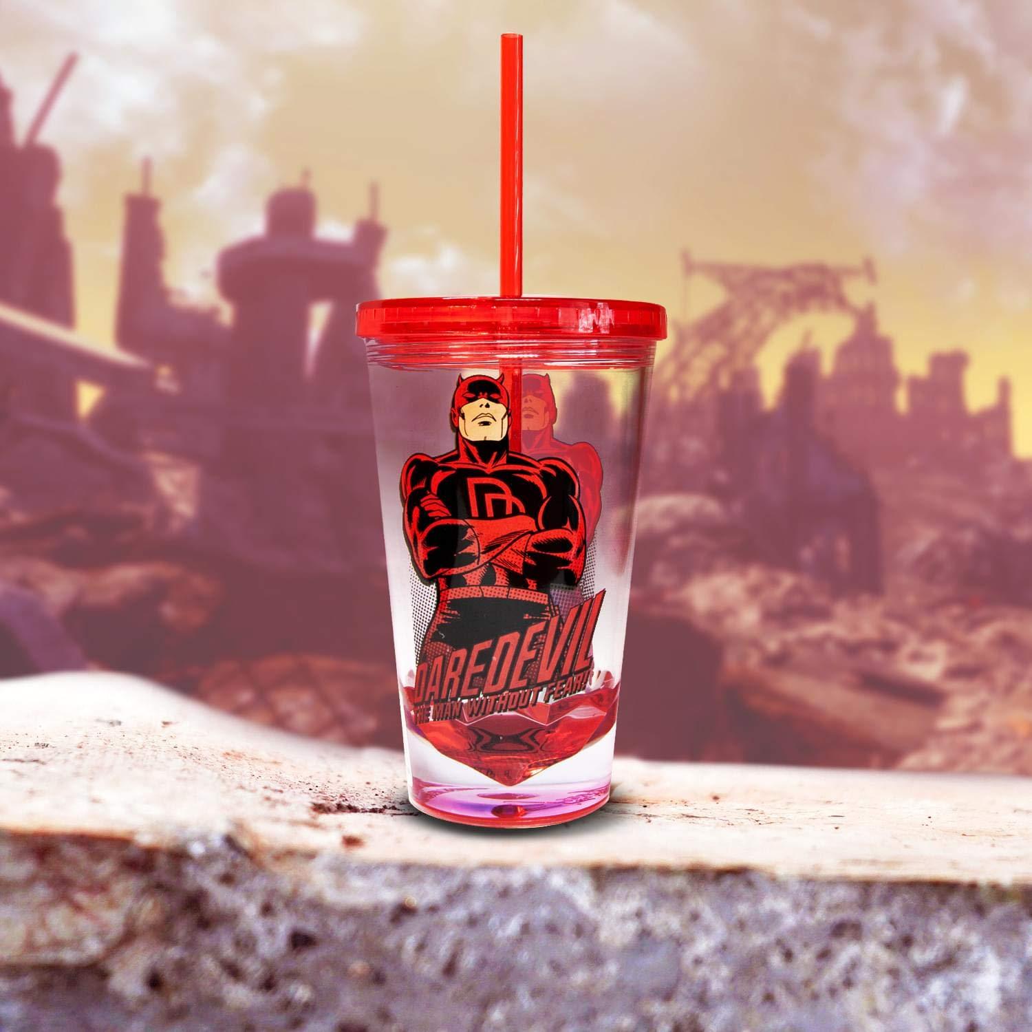 JUST FUNKY JUST FUNKY OFFICIAL Daredevil Reusable Tumbler With Straw | Feat. Dardevil\'s Hero Pose | Holds Up To 18-Ounces Of Your Favorite Beverage