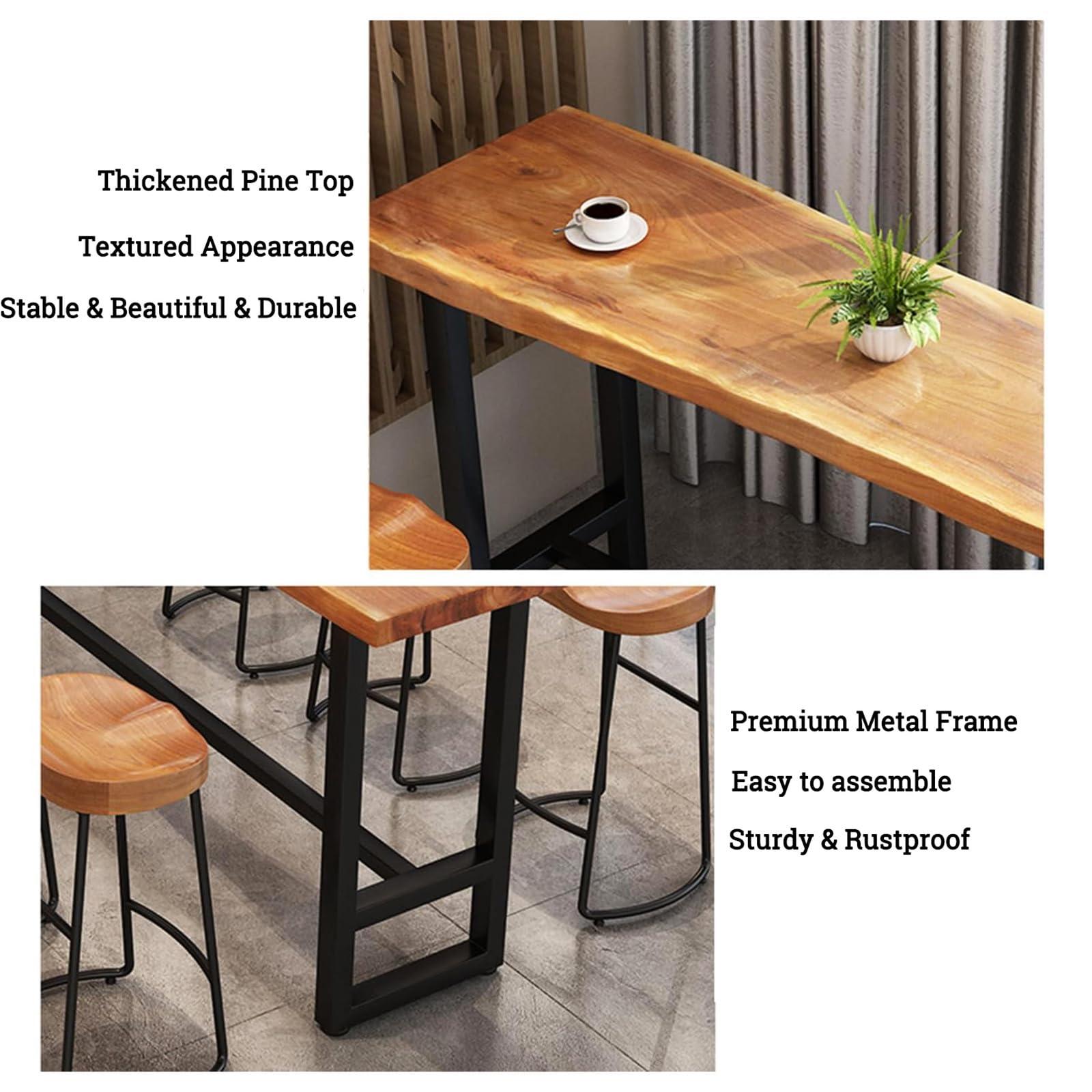 Topjia Solid Wood Bar Table,Modern Bar Height Table with Footrest,Rectangular Pub Tables Tall Counter Height Coffee Table,Live Edge Long Dining Table Kitchen Table,Only Table