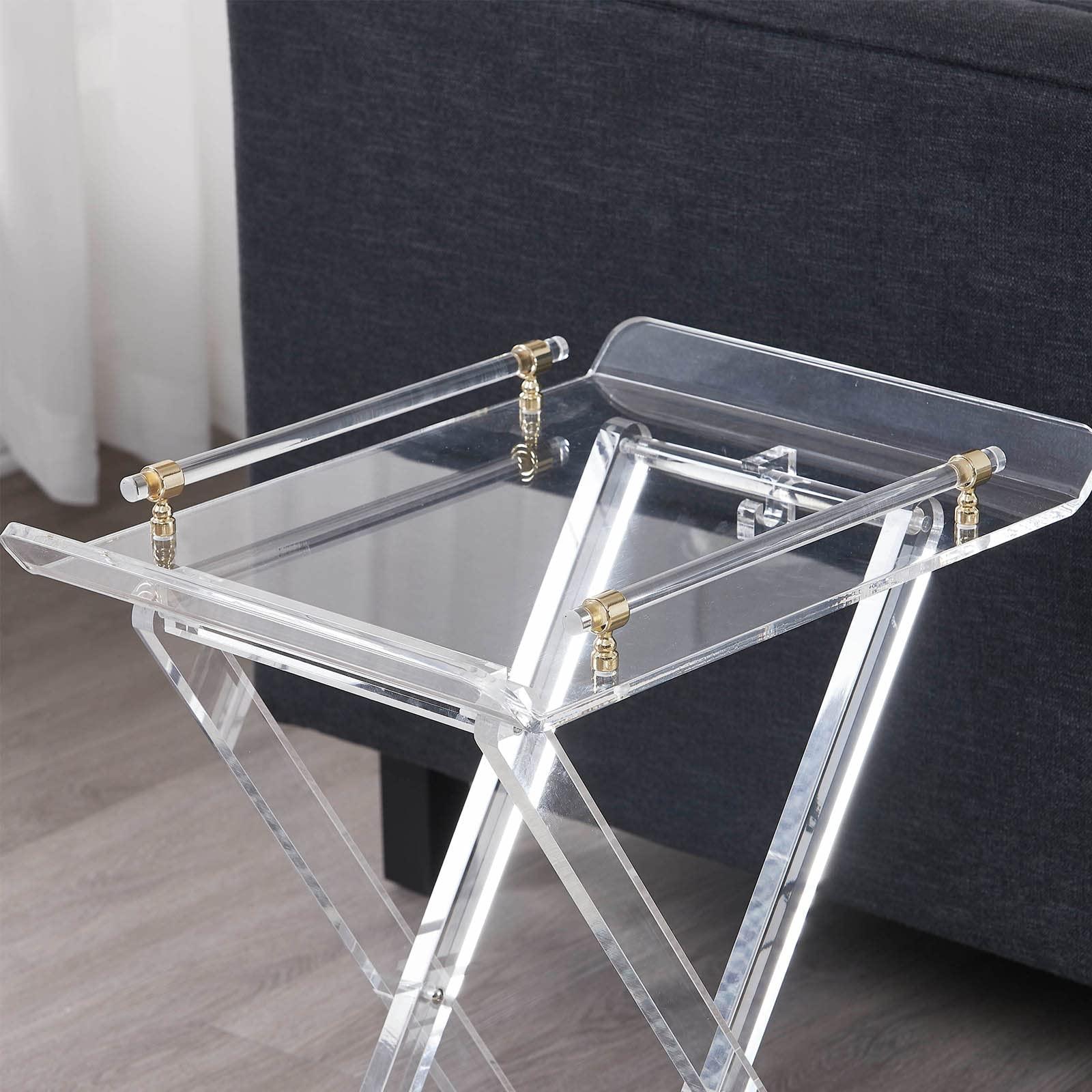 LIKENOW LIKENOW Furniture Acrylic Folding Tray Tables for Living Room,Bedroom,Lobby,Clear Small Side Tables with Handle for Coffee,Drink,Food,Snack,Modern Foldable Lucite End Table with X Leg for Decor