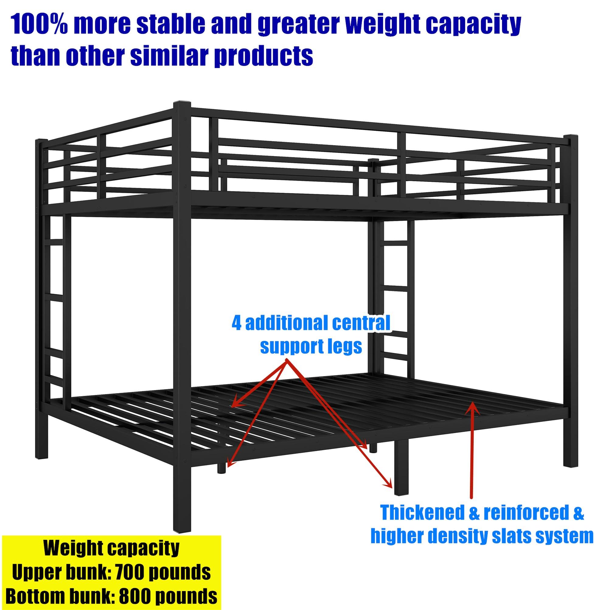 TSAMPA TSAMPA Latest Upgraded & Stronger Metal Queen Over Queen Bunk Bed, Heavy Duty Thickened More Stable Bunkbed Bunk Queen Bed with Reinforced Slats & Ladders (Easier to Assemble) (Queen Over Queen)
