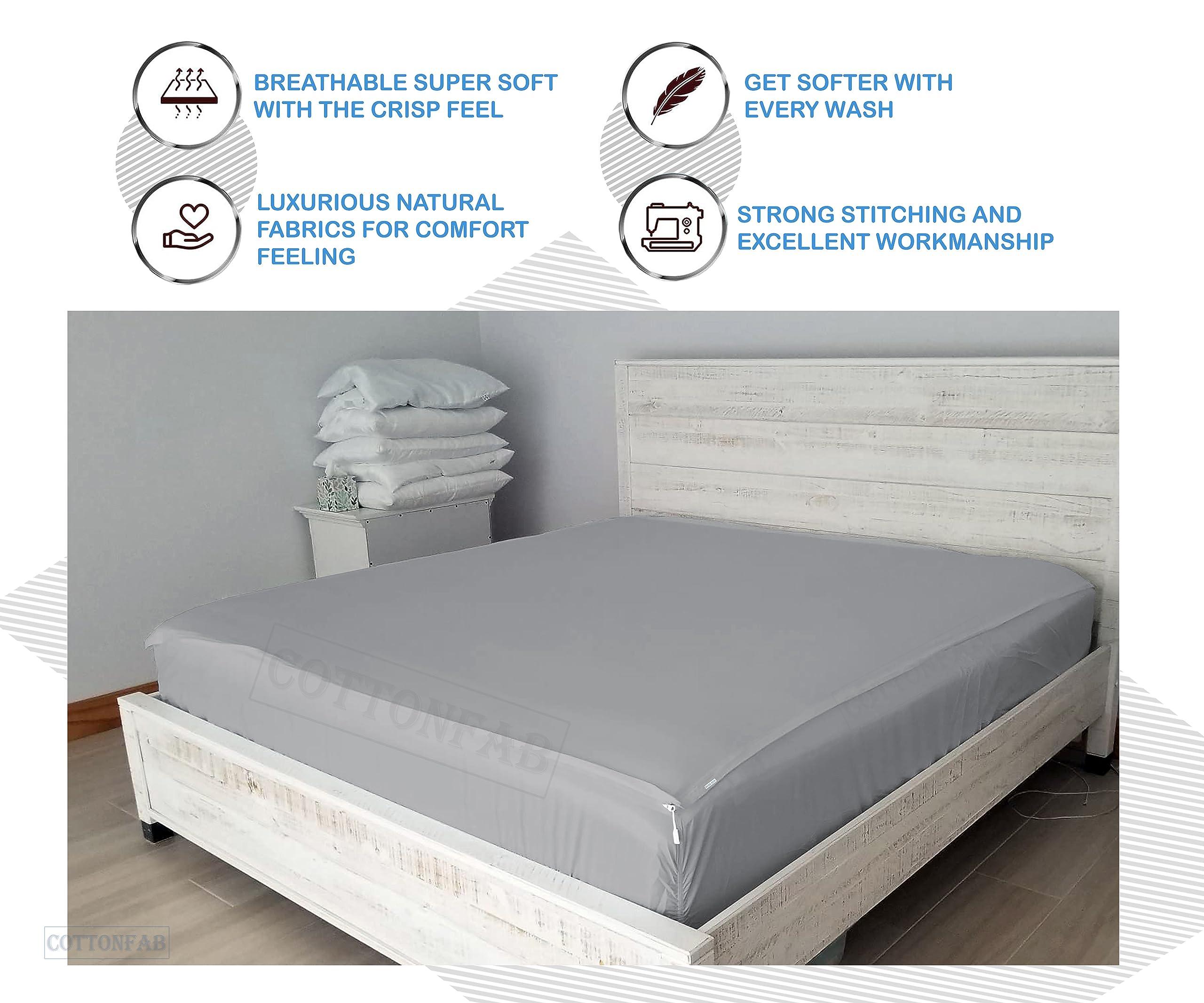 COTTONFAB CottonFab Zipper Fitted Sheets - Includes 1 Fitted Sheet Base & 2 Zip-On Sheets - Upto 16 in. Deep Pockets Full XL Size Zipper Sheets - Easy Use, Soft Sateen 600 TC Cotton Fitted Sheets - Lilec