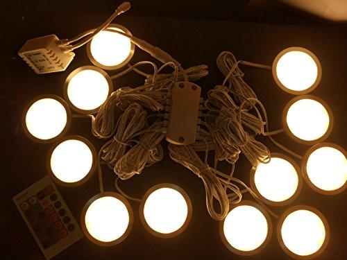 Xking Xking 12 Pcs Dimmable Puck Lights LED Under Cabinet Lighting Kit, DC12V Total 24W - Warm White