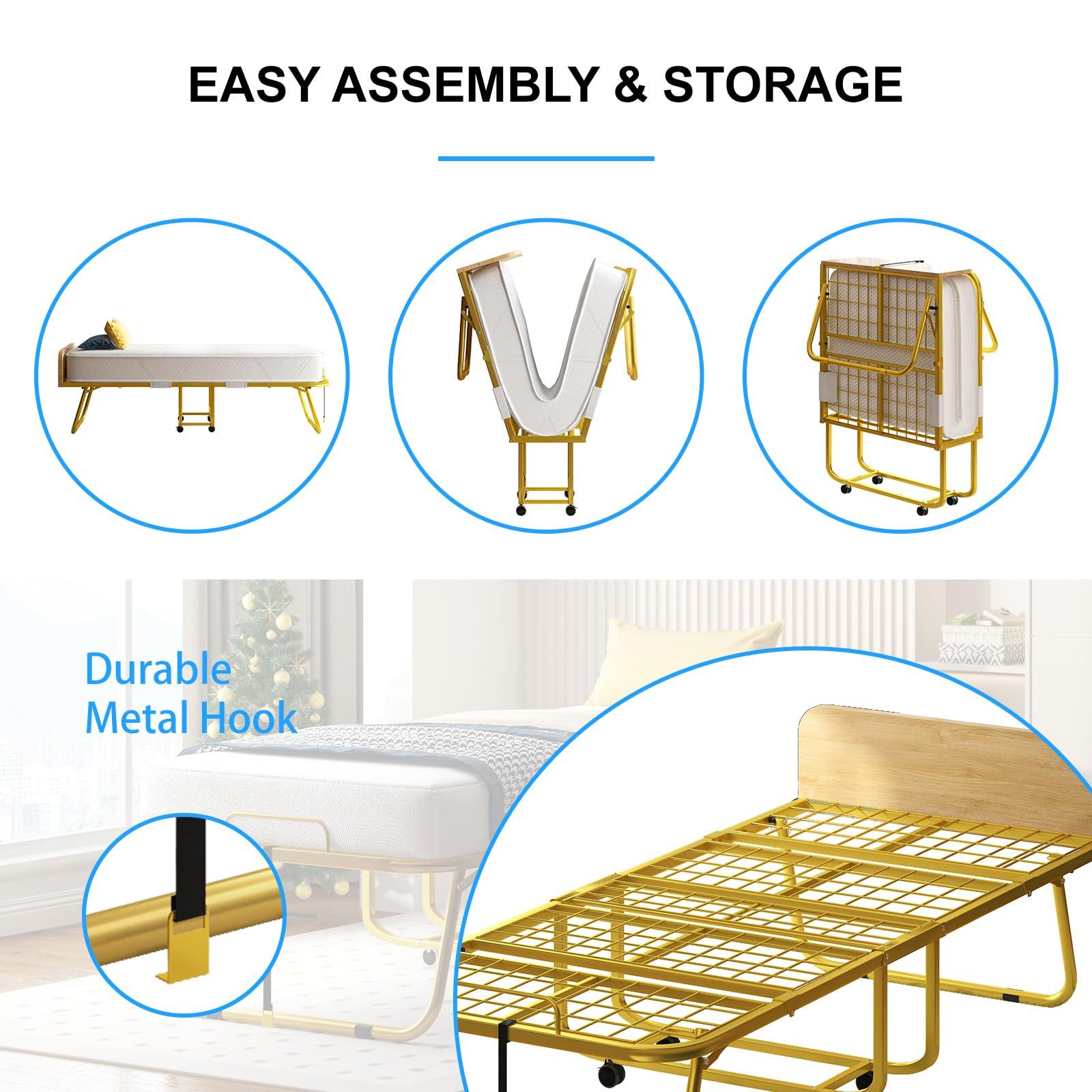 PUREMIND PUREMIND Folding Bed with 5 Mattress & Baffles, Twin Size 75x 45 Portable Bed Rollaway Beds for Adults, Fold up Bed with Metal Frame Space-Saving Guest Bed for Living Room/Apartment/Office