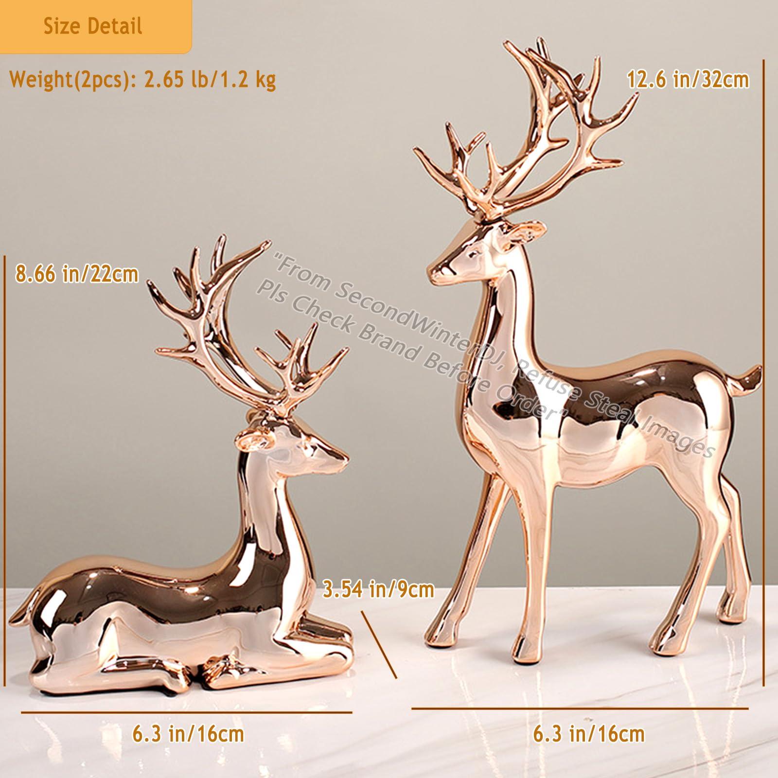 PODSI PODSI 2Pcs Rose Sika Statues Deer Couple Figures Reindeer Sculpture, Animal Figurines Elk Home Dcor, Desktop Art Figure, Collectible Crafts Decorations for Living Room Party (Rose)