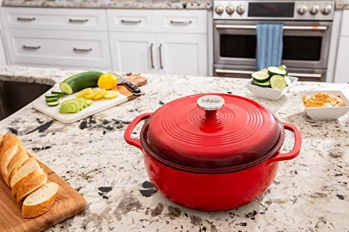 Lodge Lodge 6 Quart Enameled Cast Iron Dutch Oven with Lid Dual Handles Oven Safe up to 500 F or on Stovetop - Use to Marinate, Cook, Bake, Refrigerate and Serve Island Spice Red