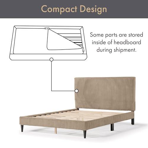 HOMES: Inside + Out HOMES: Inside + Out Lysandra Modern Bed Frame Queen Size with Upholstered Headboard and Corduroy Fabric Cover, No Box Spring Needed for Bedroom, Guest Room, Dark Gray