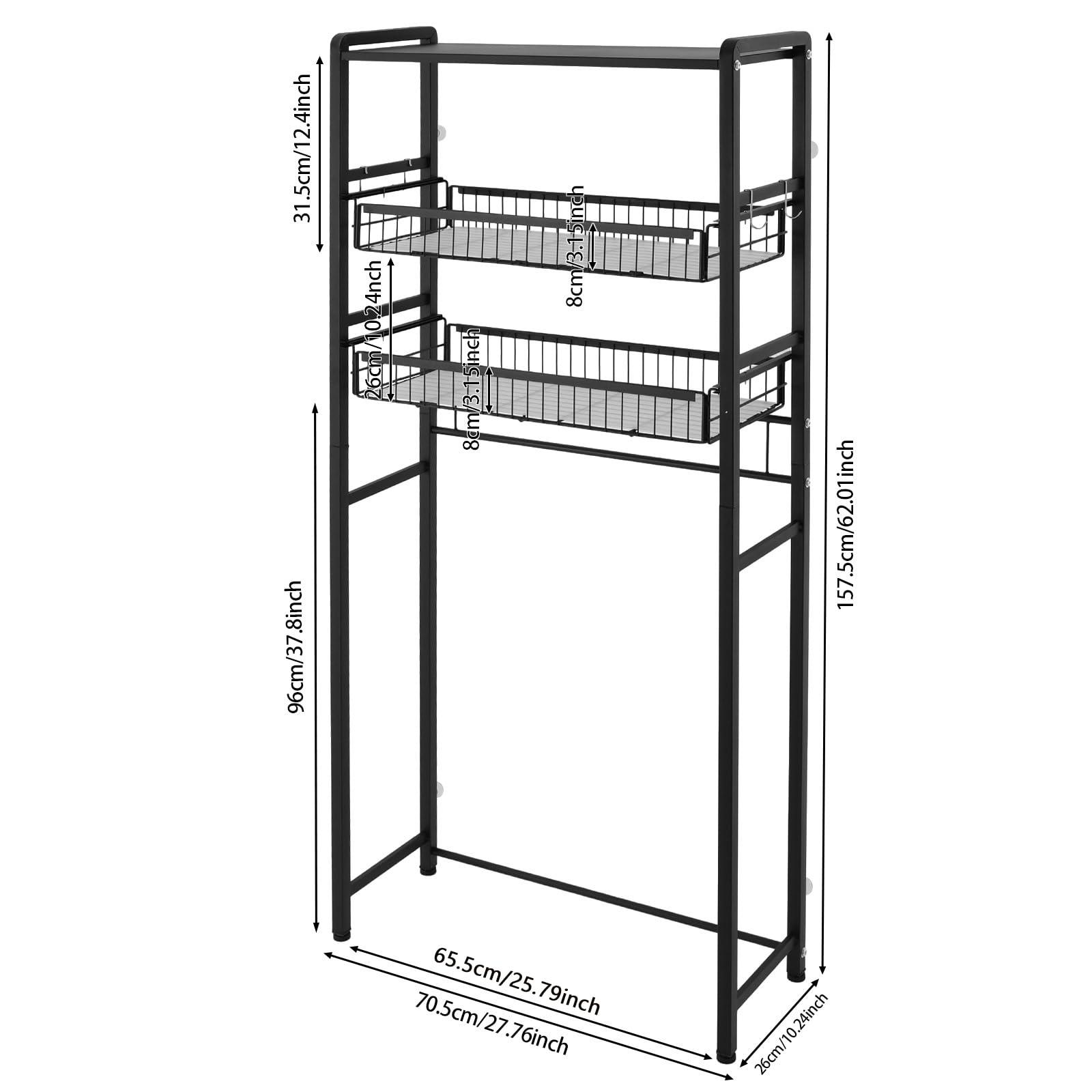 WXLTSGM WXLTSGM 3 Tier Washing Machine Shelf, Multifunctional Laundry Room Storage Shelf, Over Washer and Dryer Shelves Space Saving Organizer for Storing Paper Towels, Cleaning Supplies, Cosmetics (Black)