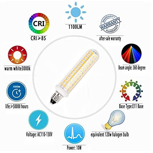 QHD QHD E11 Led Bulbs,100W 120W Halogen Bulb Equivalent,Dimmable,10W,1100LM,JD T4 e11 Mini Candelabra Base,AC110V/130V,E11 Led Warm White 3000k(4 Packs)