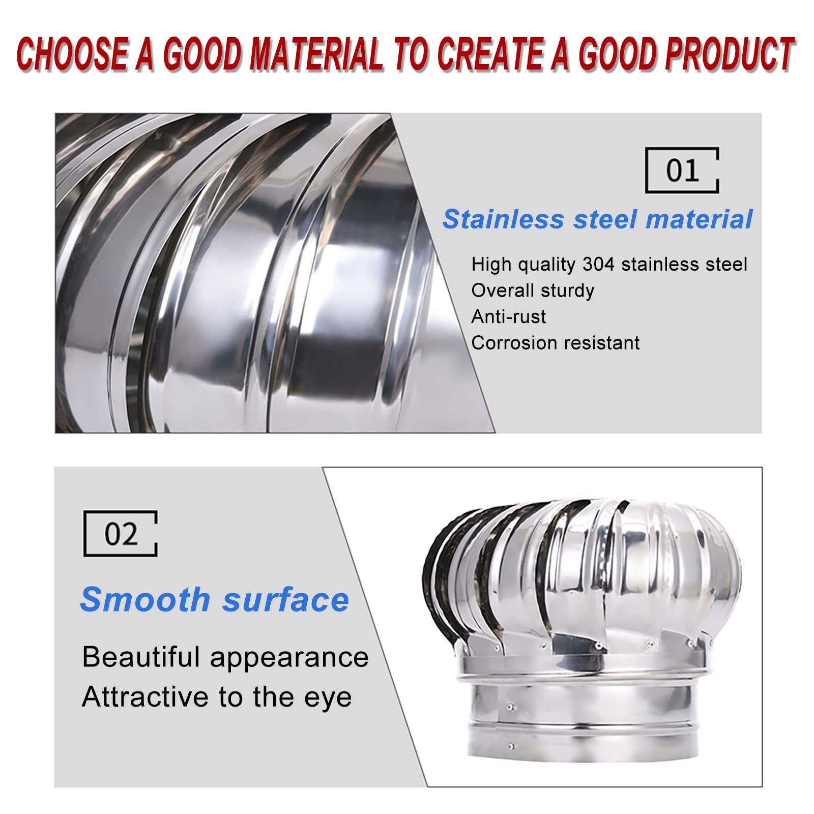 XLHWJCP XLHWJCP Rotating Chimney Cowl Roof Vents 304 Stainless Steel No Assembly Required Rainproof Fireplace Chimney Caps for Fireplace Kitchen Bathroom Garage Promotes air Circulation (200mm/7.8in)