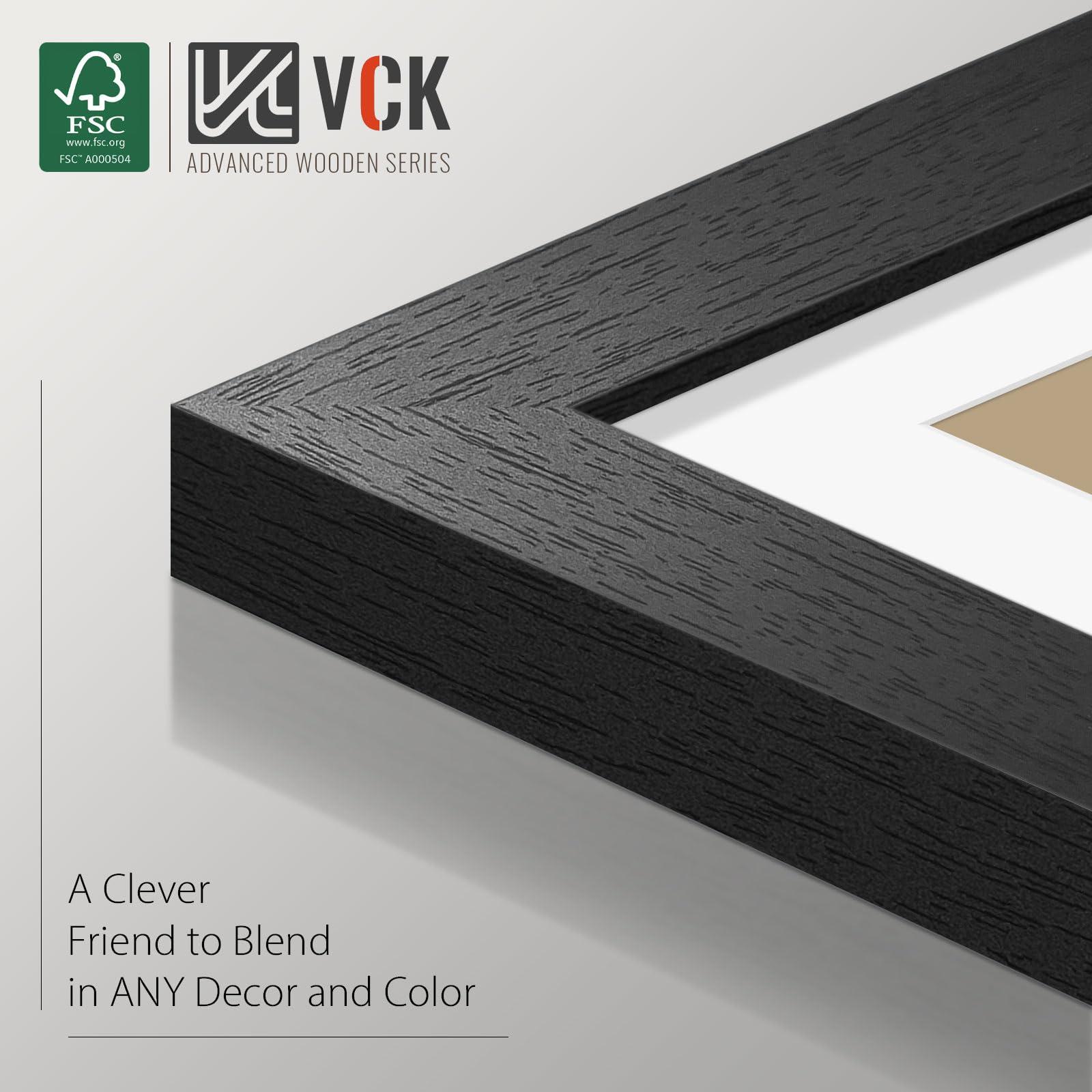 VCK VCK 16x24 Poster Frame Black 2 Pack - with Mat 12x18, Textured Exclusive Solid Wood Picture Frame, Wall Mounting Hanging