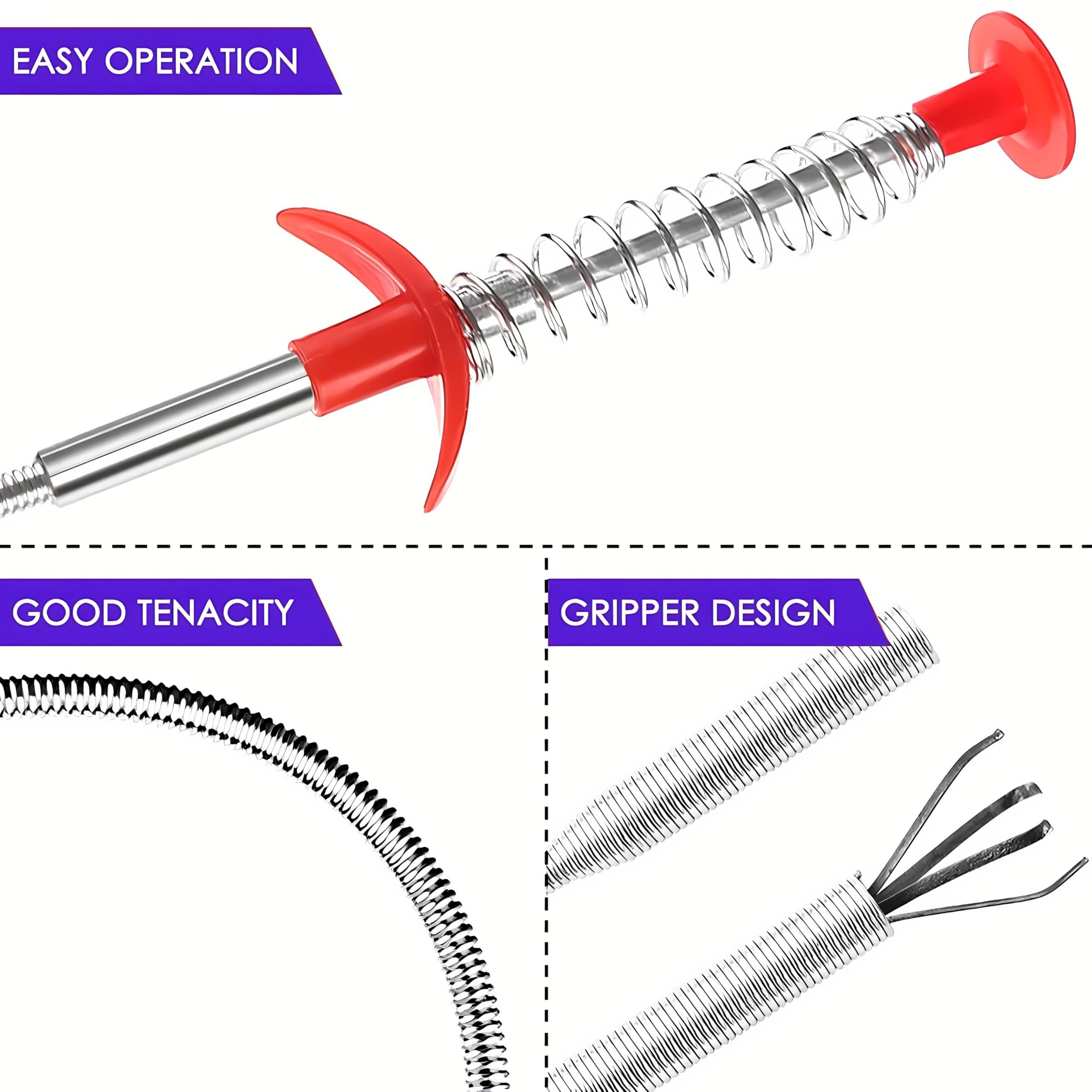 Domejo Drain Snake, Drain Clog Remover - Gutter Cleaning Tools Drain Cleaner for Toilet Sewer Shower Kitchen Bathroom Tub Clogged Drains Opener Cleaning Tool, Flexible Grabber Claw Pick Up Reacher (24 inch)