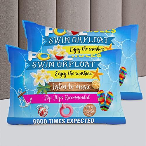 Gehucoxee Gehucoxee 4 Piece Bedding Set California King Summer Pool Rules Comforter Duvet Cover for Child Girls Boys, Good Times Expected Illustraction Bed Sheet for Bedroom Guest Room Hotel Pillowcase
