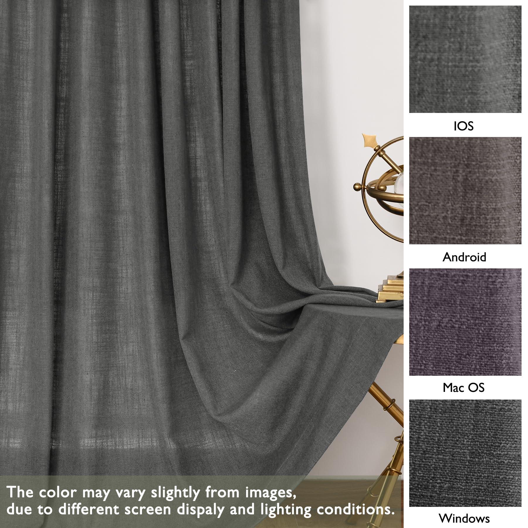 Fcosie Fcosie Dark Grey Natural Linen Extra Long Curtain with Grommets Top, Floor to Ceiling Curtains 108 Inches Long for 2 Story House, Tall Window, High Ceiling, 1 Panel, 100" Width by 108" Length