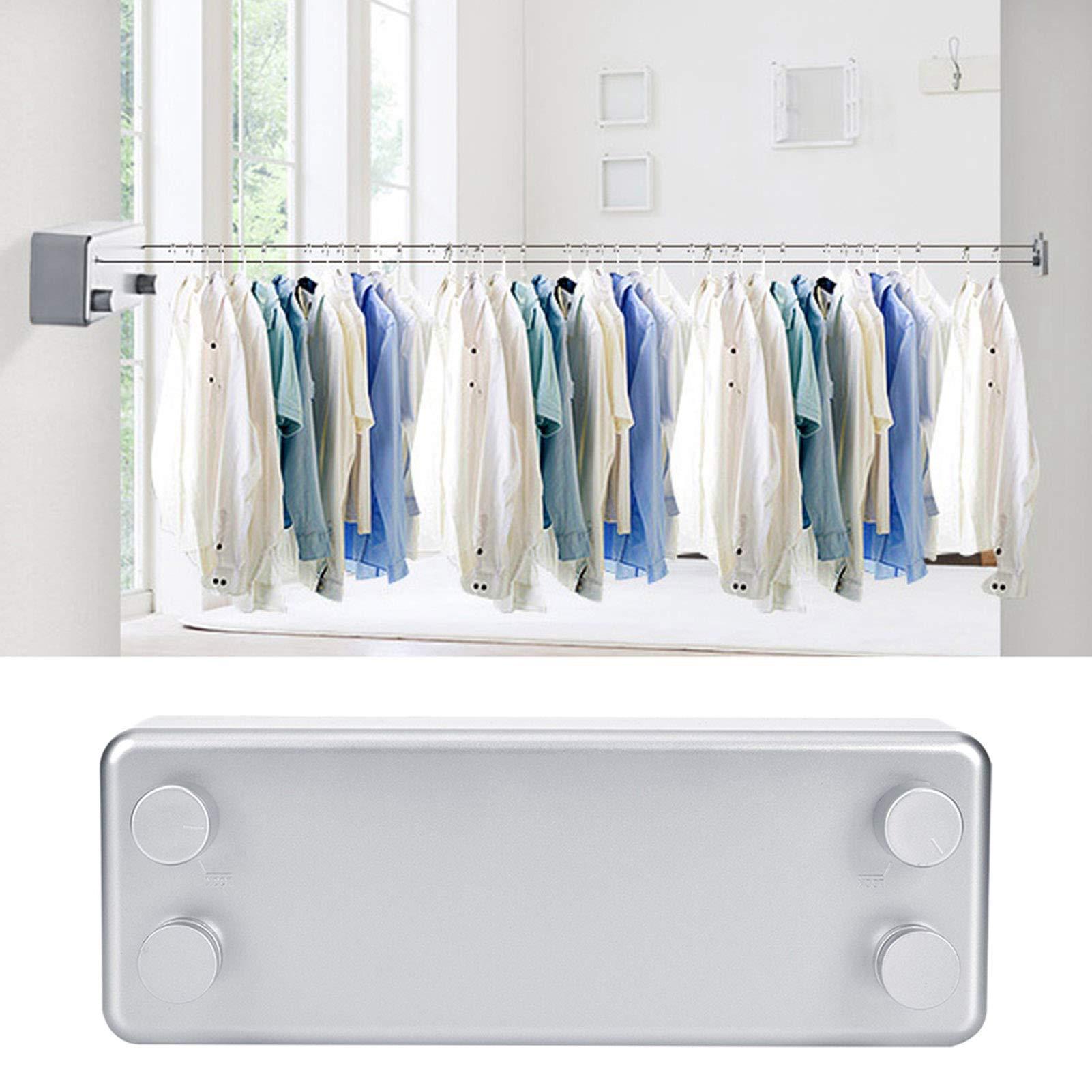 MINGZHE MINGZHE Clothesline Washing Line Clothes Hanger Line Clothesline Rope Retractable Clothesline Dual Lines Retractable Clothesline Clothes Drying Line for Indoor Hotel Home Balcony Bathroom(Silver)