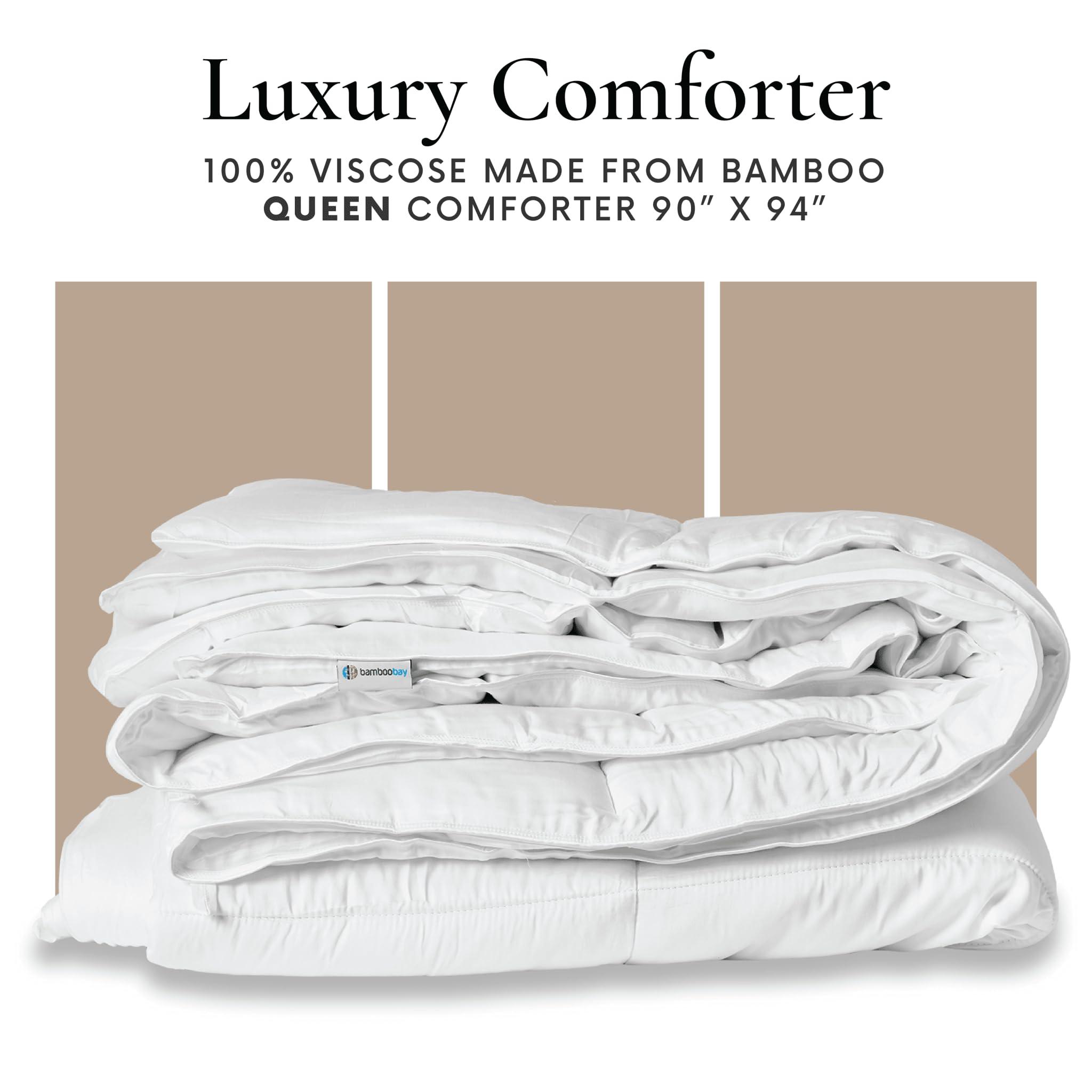 Bamboo Bay All Season Queen Size Comforter, 100% Viscose Made from Bamboo, Soft Quilted Down Alternative Duvet Insert with Corner Tabs, Breathable Cooling Bedding, 90 x 94 Inch - Thumbnail 2