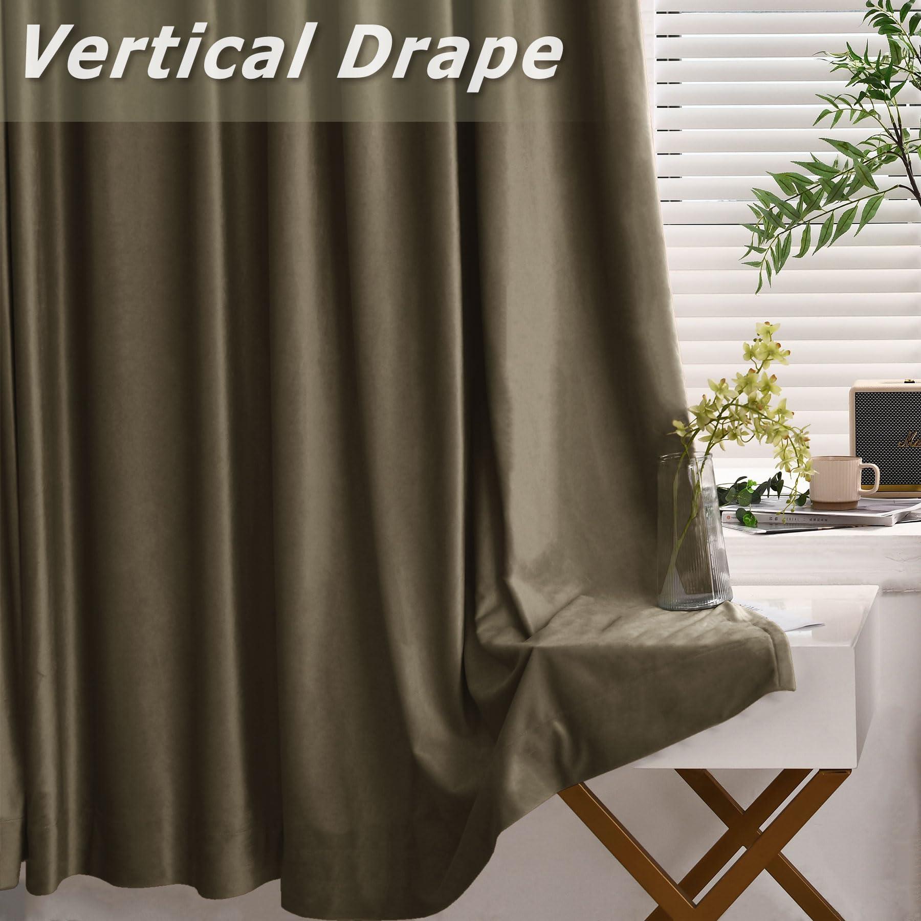 Frelement Frelement Velvet Drapes Room Darkening Drapes Backdrop Curtains for Media Movie Theater Room Flat Hooks Curtains Extra Wide Privacy Room Divider Curtains, 120" W x 102" L, 2 Panels, Sepia Tint