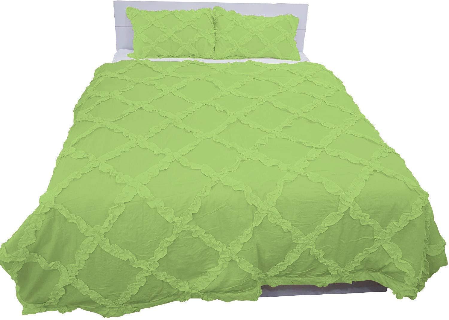 Luxury Linens Luxury Linens 5 Piece Cross Ribbon Ruffle Duvet Cover Set with Zipper & Corner Ties 800 Thread Count 100% Egyptian Cotton Premium Hotel Class Decorative Bedding(Super King, Sage)