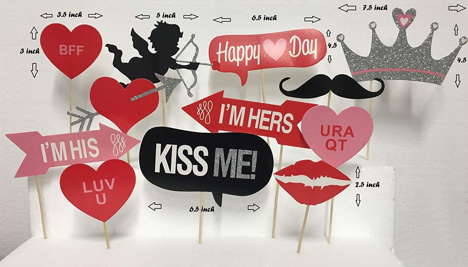 UsaSales [USA-SALES] Valentines Day Photo Booth Props Wedding Photo Props, ATTACHED, NO DIY REQUIRED, Party Decorations Photo Booth Mustaches Lips Hearts Ready 2B Used