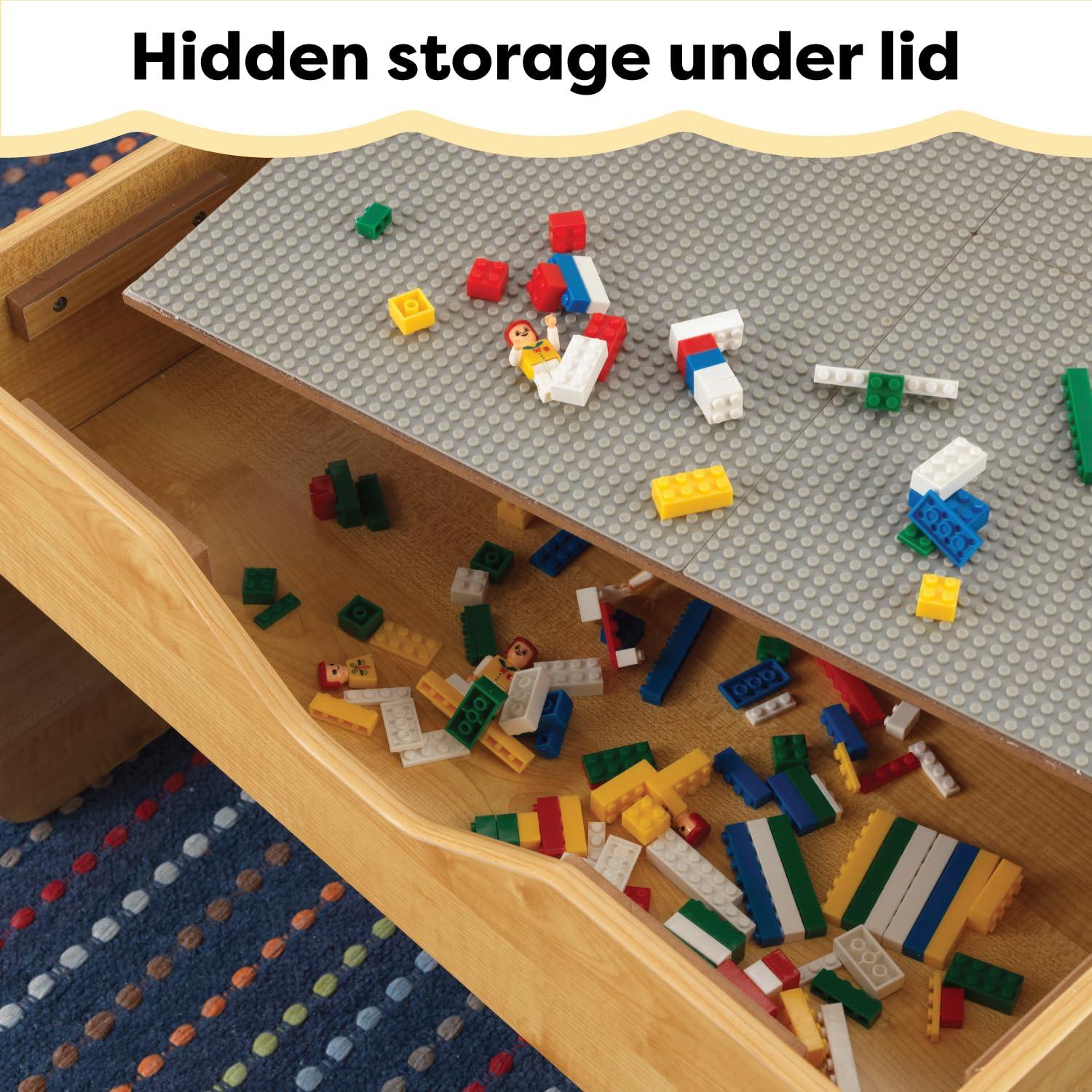 KidKraft KidKraft Reversible Wooden Activity Table with Board with 195 Building Bricks  Gray & Natural, Gift for Ages 3+