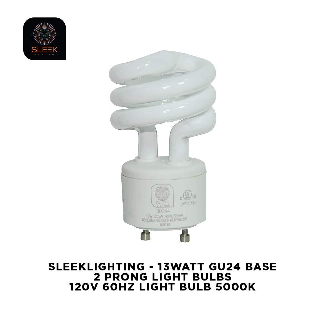 SLEEKLIGHTING SLEEKLIGHTING - 13Watt GU24 Base 2 Prong Light Bulbs- UL approved-120v 60Hz Light Bulb- Mini Twist Lock Spiral -Self Ballasted CFL Two Pin Fluorescent Bulbs- 5000K Daylight 4pack