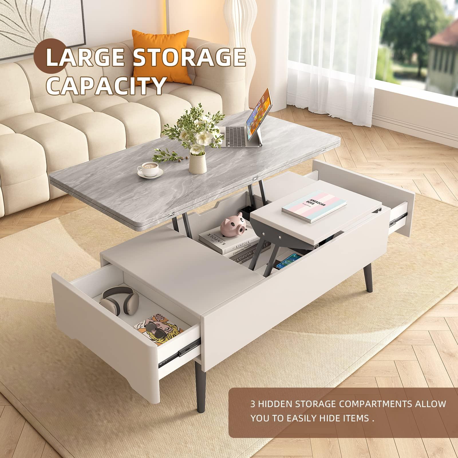Guyii Guyii Lift Top Extendable Coffee Table with Storage, 3 in 1 Multi-Function Coffee Table Center Table with Hidden Compartment, Modern Rectangle Dining Table for Living Room