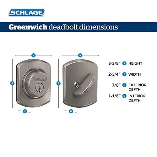 SCHLAGE Schlage B60 N GRW 622 Deadbolt with Greenwich Trim Keyed 1 Side, Highest Residential Security, Matte Black