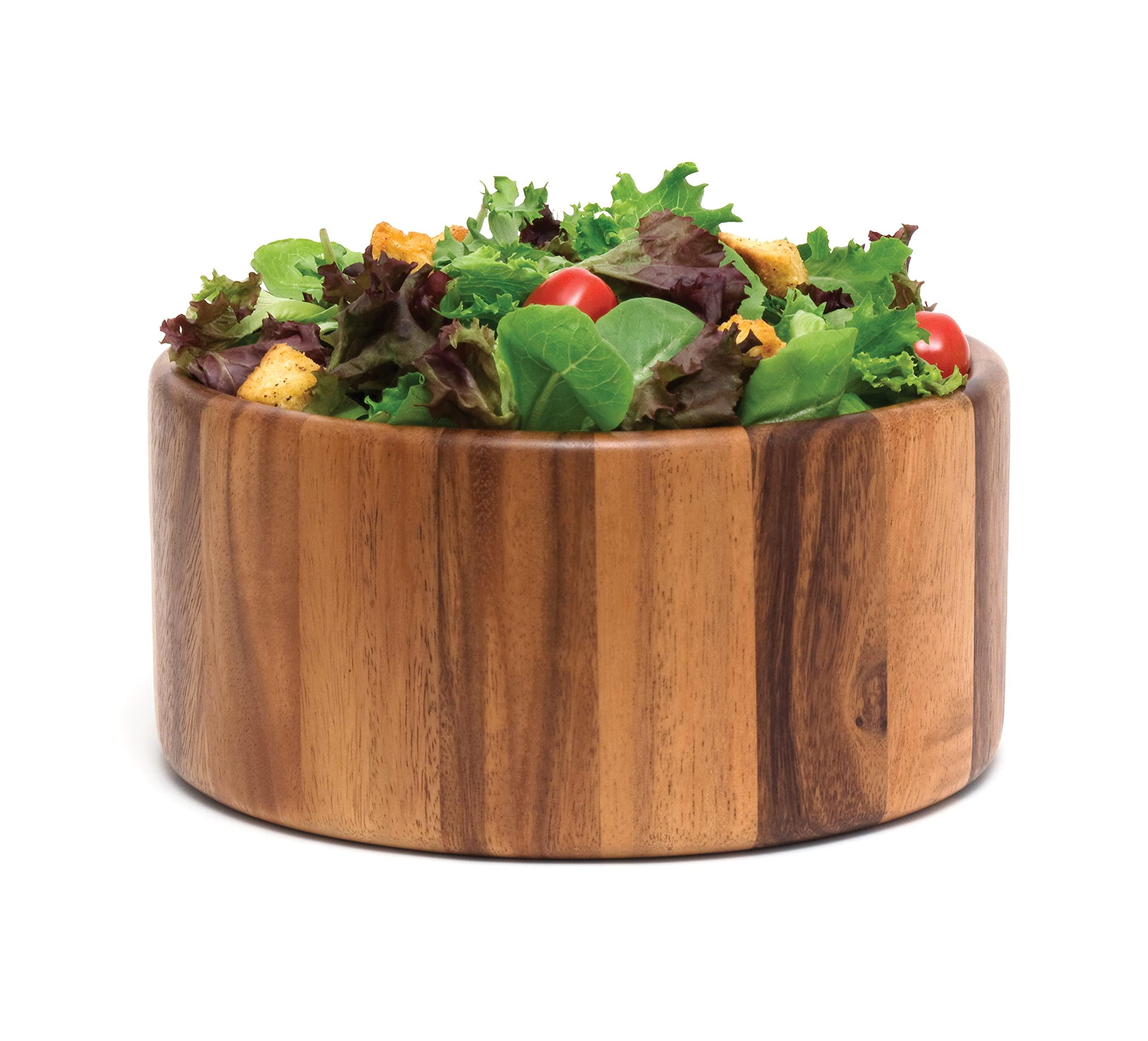 Lipper International Lipper International 1145-3 Acacia Straight Side Bowl for Serving Salads, Fruits, or Popcorn, Large with Servers, 10\"