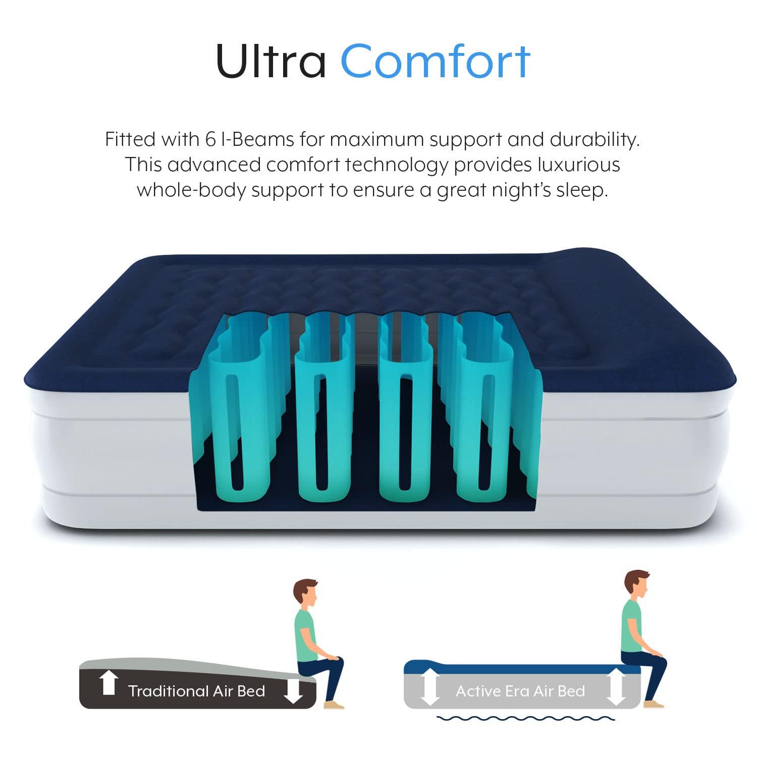 Active Era Active Era Luxury Queen, High Air Mattress with Built in Pump and Raised Pillow - Elevated Double, with Structured I-Beam Technology, Height 22\" Tall Air Bed Queen Size
