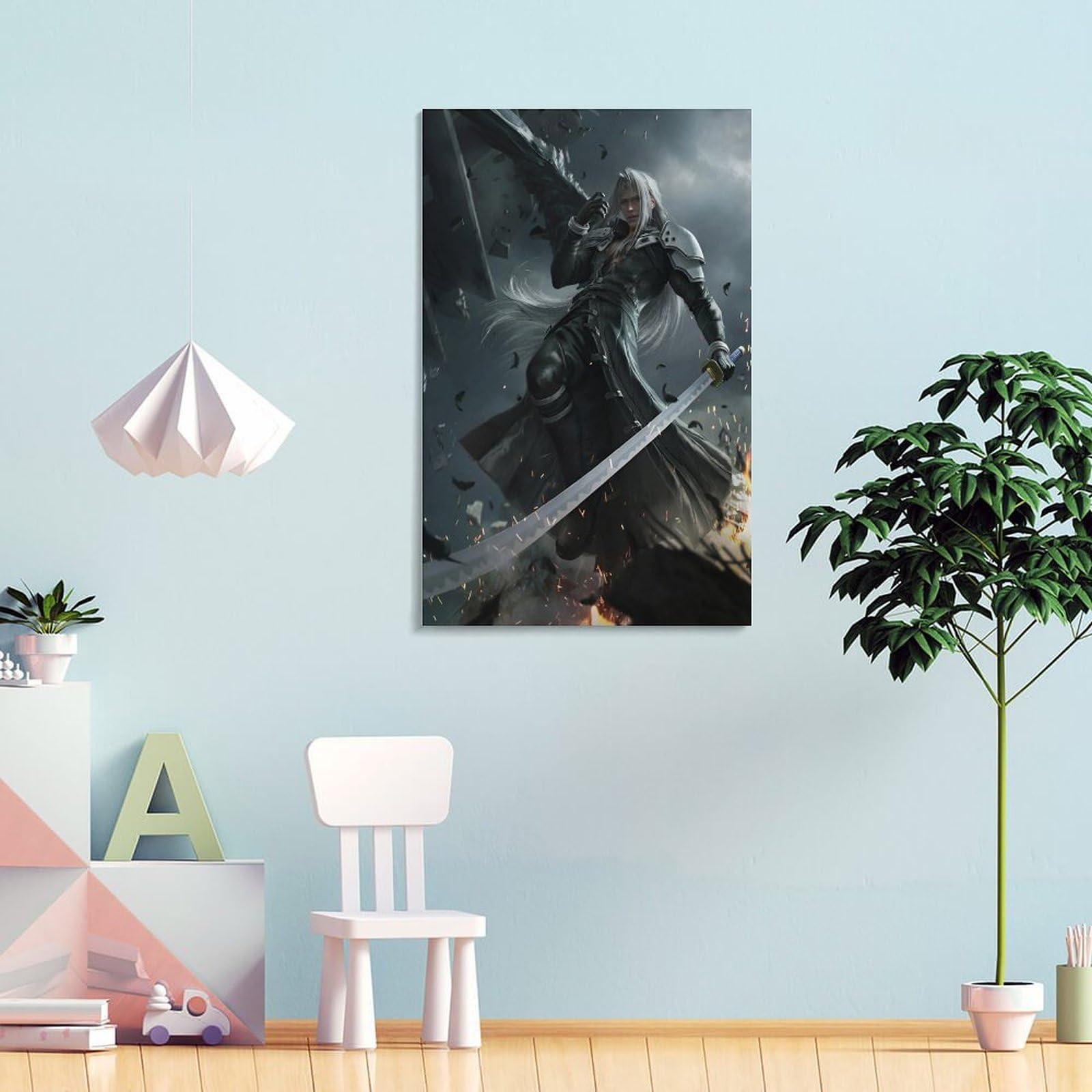 Thcbme Thcbme Final Fan-tasy 7 Remake Sephiroth Canvas Wall Art Posters Gifts Bedroom Painting Home Decor Hanging Pictures Framed-2,16x24inch(40x60cm)