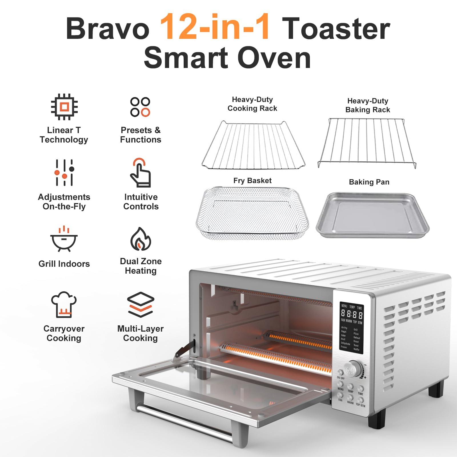Nuwave Nuwave Bravo Air Fryer Toaster Smart Oven, 12-in-1 Countertop Convection, 1800 Watts, 21-Qt Capacity, 50-450F Temp Controls, Top and Bottom Heater Adjustments 0%-100%, PFAS Free, Stainless Steel