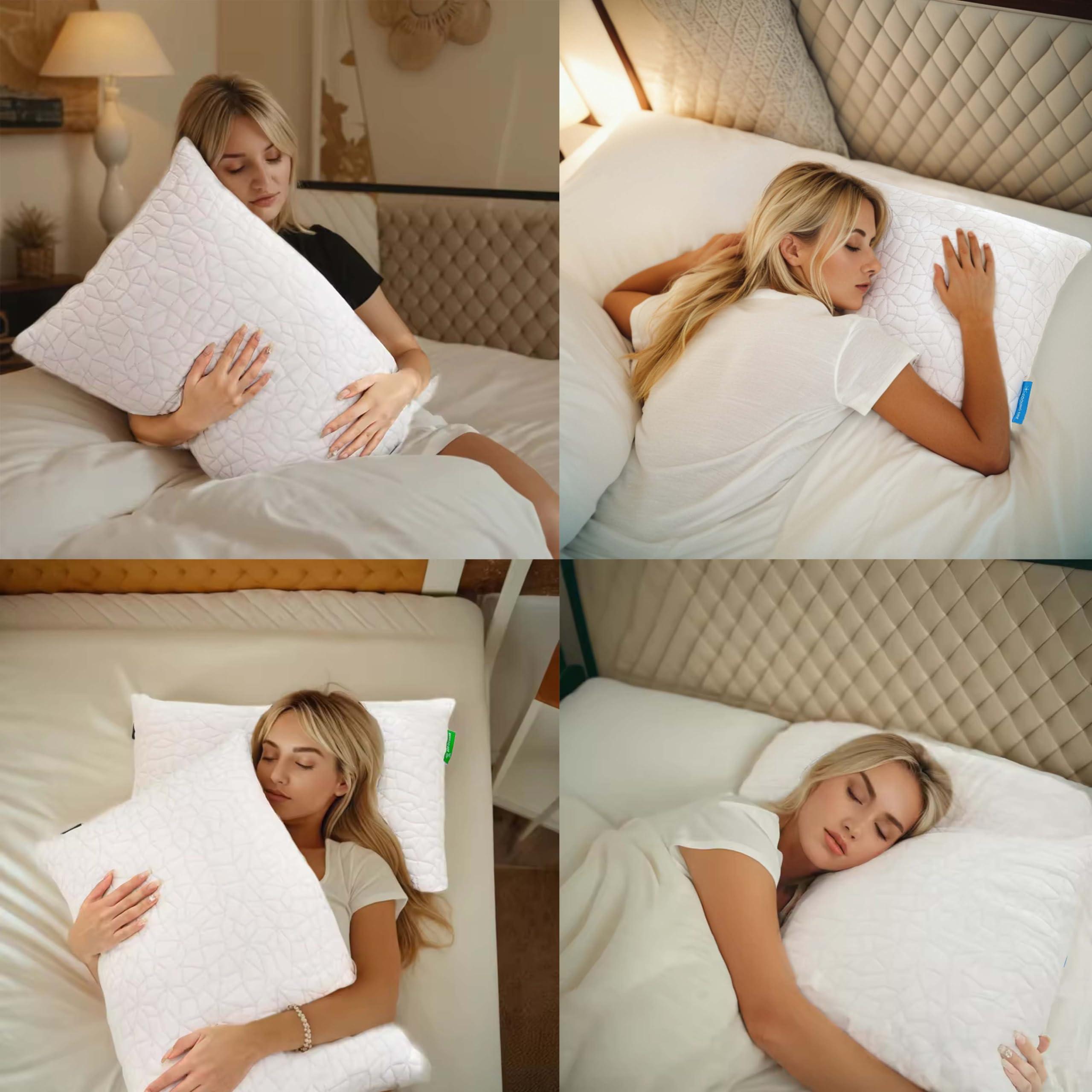 RGTIME RGTIME Cooling Pillows for Sleeping, Adjustable Shredded Memory Foam Bed Pillows Standard Size Set of 2, Cool Pillow for Hot Sleepers, with Extra Fill for Side Back and Stomach Sleepers