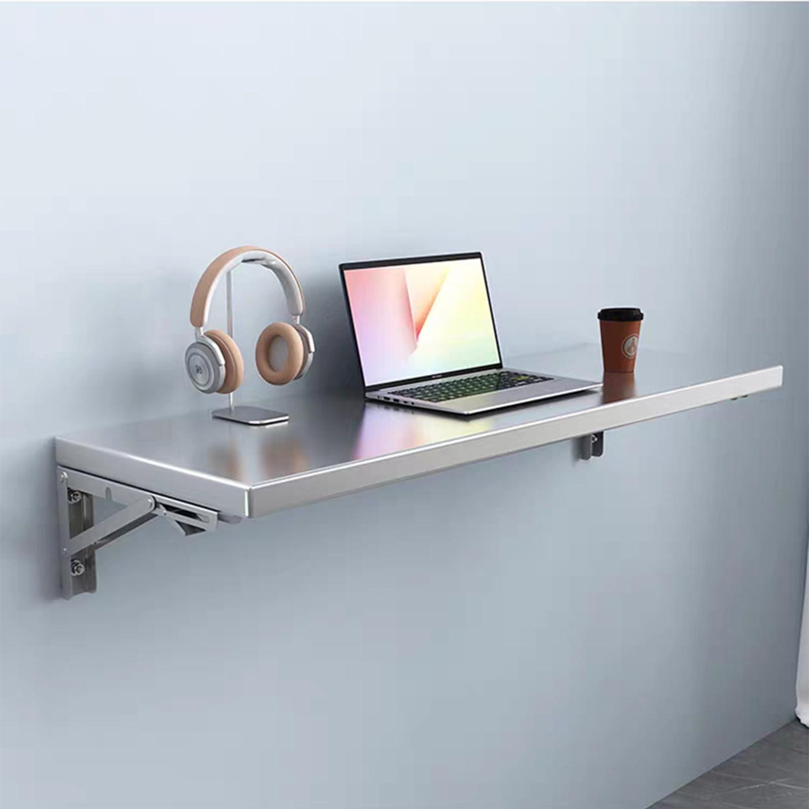 NRNQMTFZ Wall Mounted Folding Table, Wall Desk Fold Down, Floating Desk for Study,Stainless Steel Wall Shelf, suitable for bedroom, kitchen, living room, balcony, bathroom (80 * 30cm/31.5 * 11.8in)
