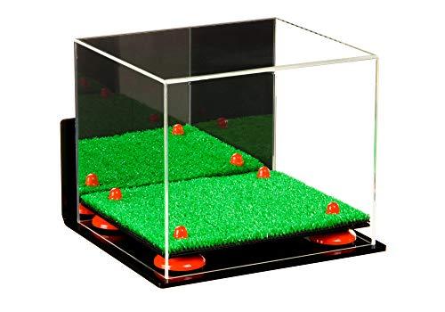 Better Display Cases Better Display Cases Versatile Acrylic Display Case - Small Rectangle Box with Mirror, Wall Mount, Orange Risers and Turf Base 8.75\" x 7.75\" x 7\" (A006-OR)