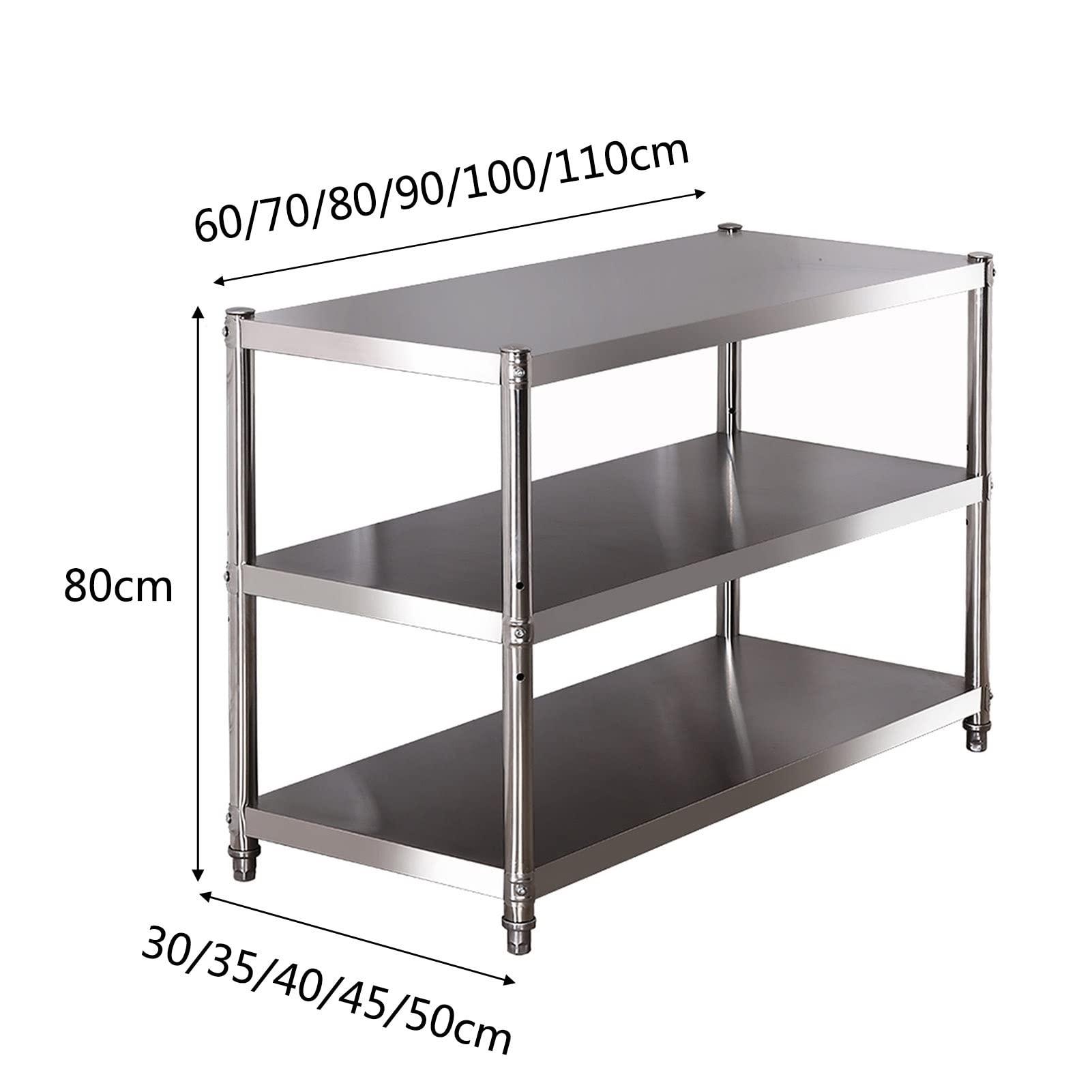 GOCHUSX GOCHUSX Stainless Steel Shelf, Kitchen Storage Rack, 3-Tier Shelving Units and Storage, Standing Shelving Work Table for Kitchen Garage Office(90X30X80CM)