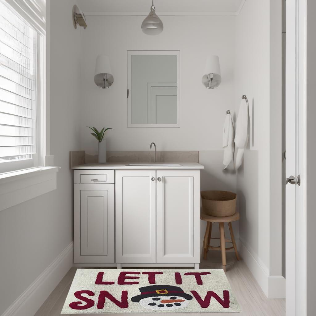 St. Nicholas Square St. Nicholas Square Bathroom Rug, Plush Let It Snow Snowman Themed Bath Mat 20 x 30, Machine Wash