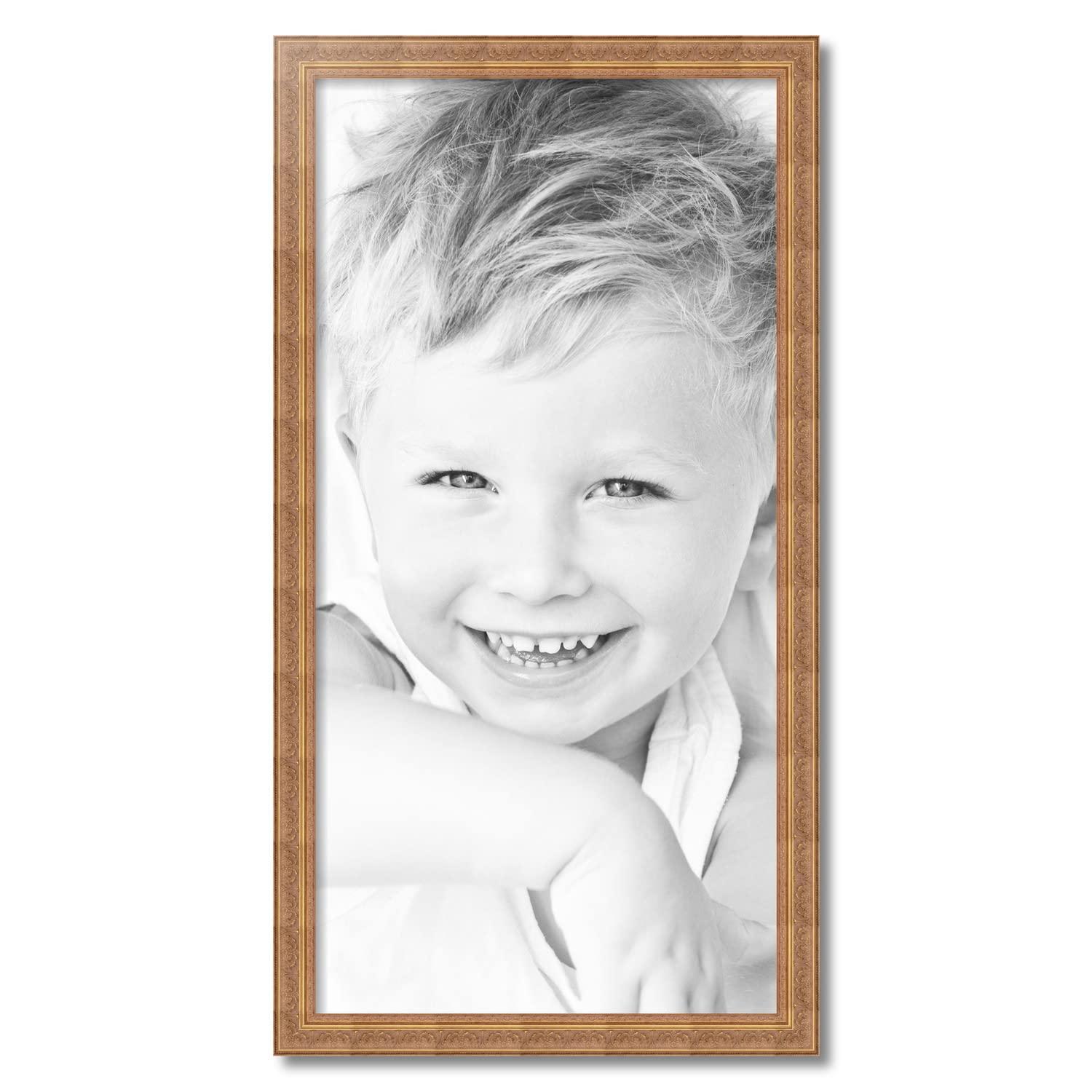 ArtToFrames ArtToFrames 18x36 Inch Multi Picture Frame, This 1.625 Inch Custom Wood Poster Frame is Gold with Green Tones - Comes with 060 Plexi Glass and Corrugated Backing (WOMOM79000-18x36)
