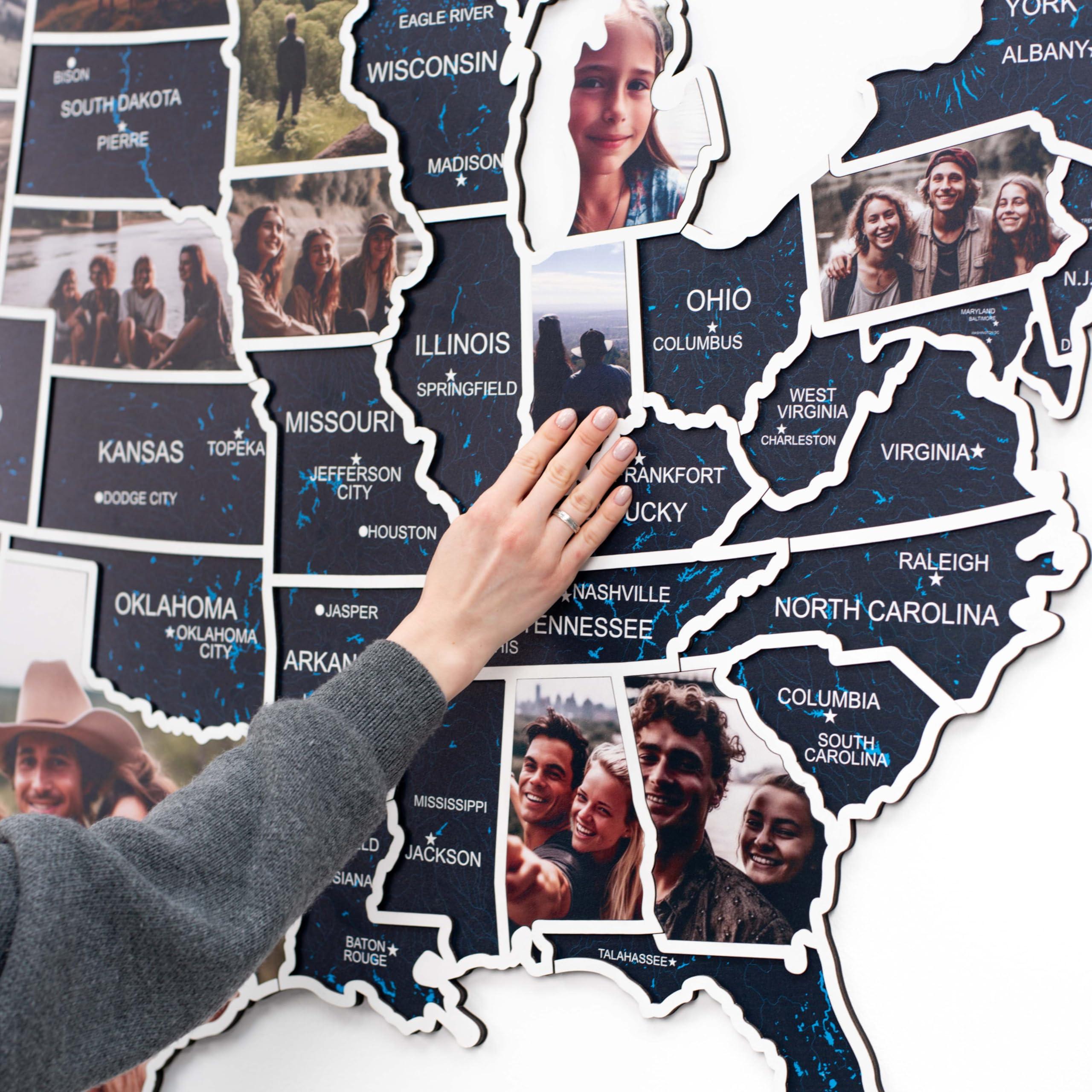 Enjoy The Wood ENJOY THE WOOD Mark Your Travels USA Photo Map - 50 States Travel Map Places I've Been Map Visited Places - US States Map Travel Tracker - Wood Wall Art For Home & Kitchen or Office (Midnight)