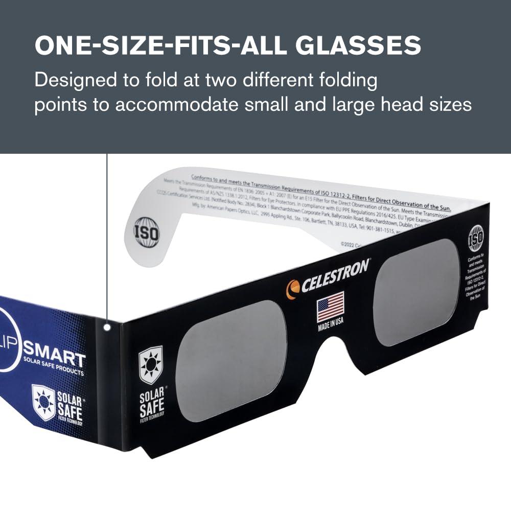 Celestron Celestron  EclipSmart Solar Shades Observing Kit  Meets ISO 12312-2:2015(E) Standards  Four Eclipse Glasses & Guidebook  Perfect for Safe Sun Viewing and Sunspots