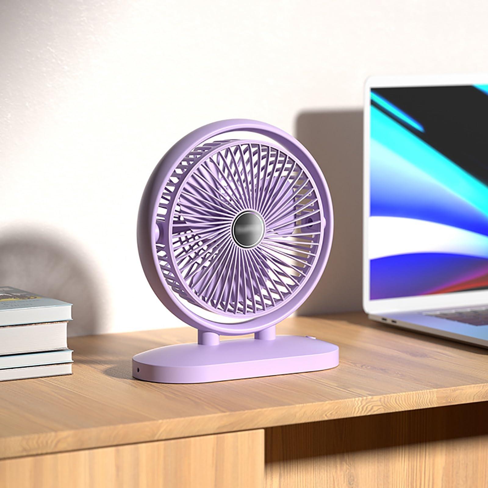 MUSMPLESY MUSMPLESY Small Fans Portable Rechargeable, Desk Fan with Strong Airflow, 90-Degree Adjustable Tilt, 3 Speeds USB Fan, Removable Grill, Electric Fan for Whole Room(Purple)