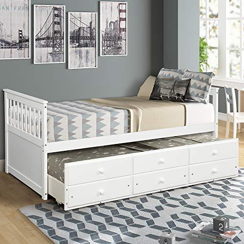 Generic Captain\'s Bed Twin Daybed with Trundle Bed and Storage Drawers, White