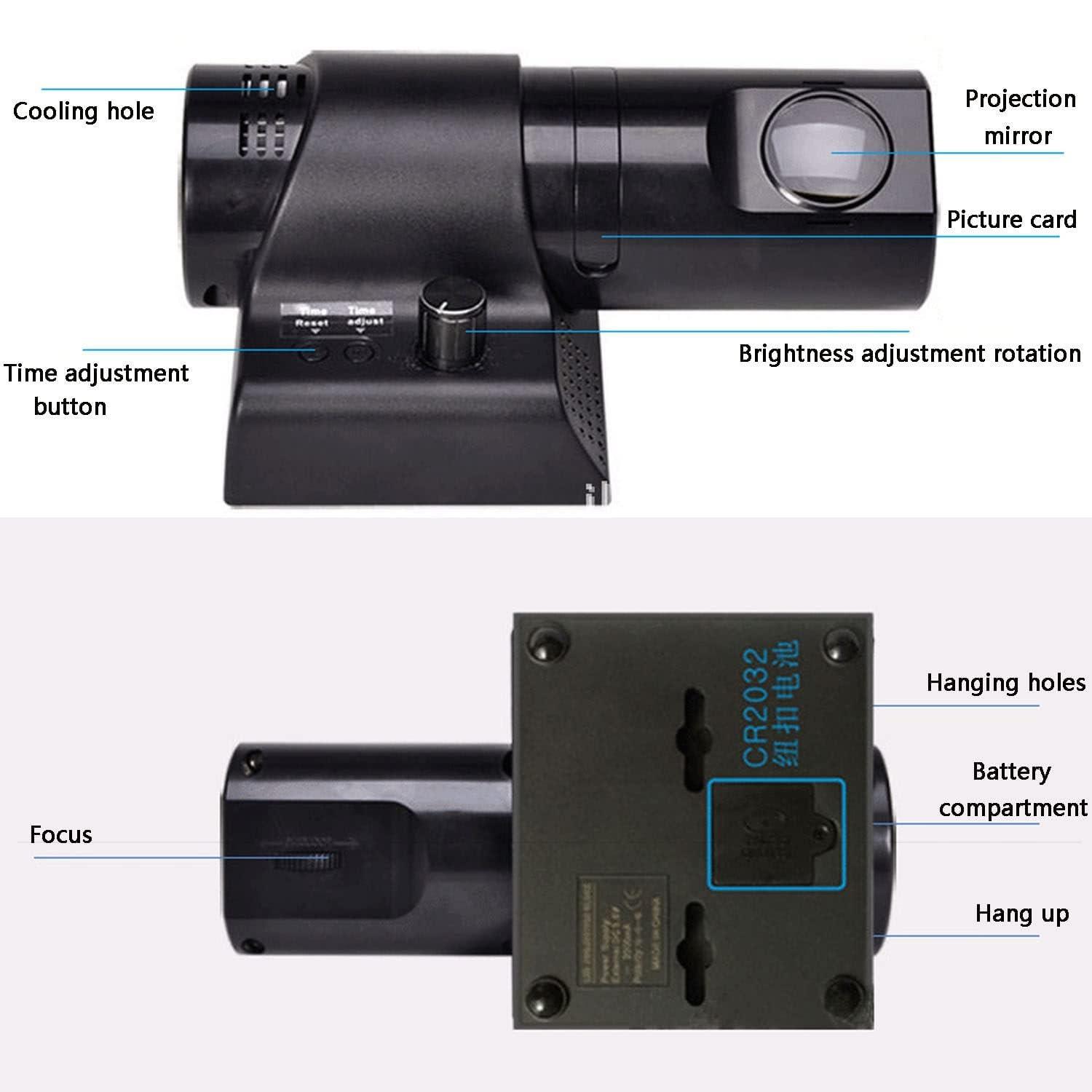 ZHIBIMOI LED Projection Clock, 180 Adjustable Projection Alarm Clock, Wall Clock with 5 Dimming Color and Knob Focusing, Analog Clock Face and Brightness Adjustable, Clearly Visible, for Home(Color:Black)