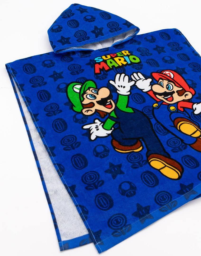 Super Mario Super Mario Kids Towel Poncho | Boys Game Characters Mario Brothers Bath Towel | Luigi & Mario Star Blue Changing Robe