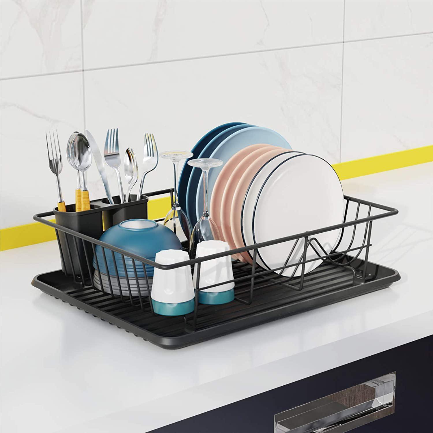 TBWFRD Dish Drainers Dish Drainers Dish Drying Rack|Small Dish Rack with Tray Compact Dish Drainer for Kitchen Counter Cabinet|Stainless/Detachable Dish Rack|Black16.45``*12.05\'\'*4.3\'\'Kitchen Stora