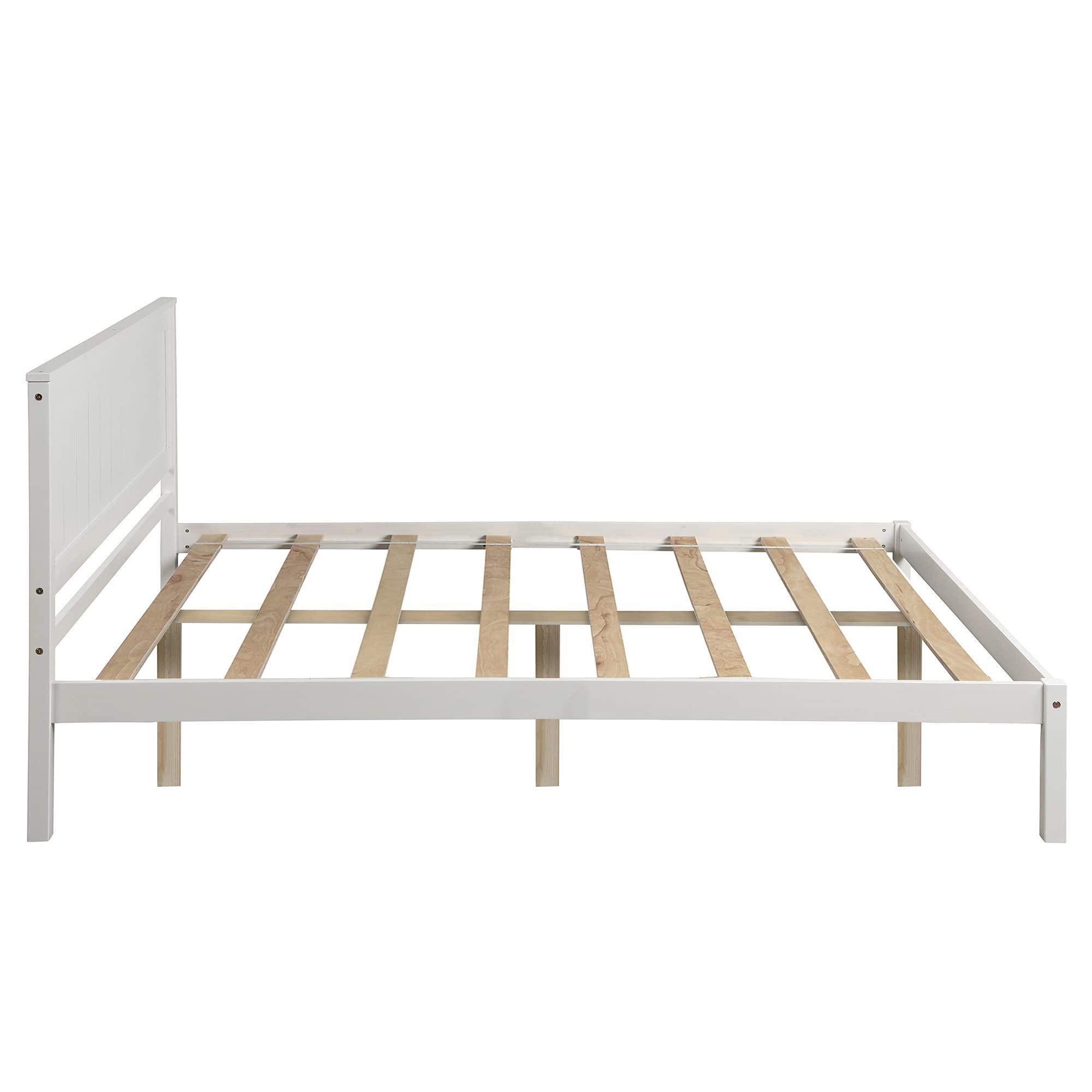 Bellemave Full Platform Bed with Headboard, Solid Wood Bed Frame with Center Support Feet, No Box Spring Needed, White