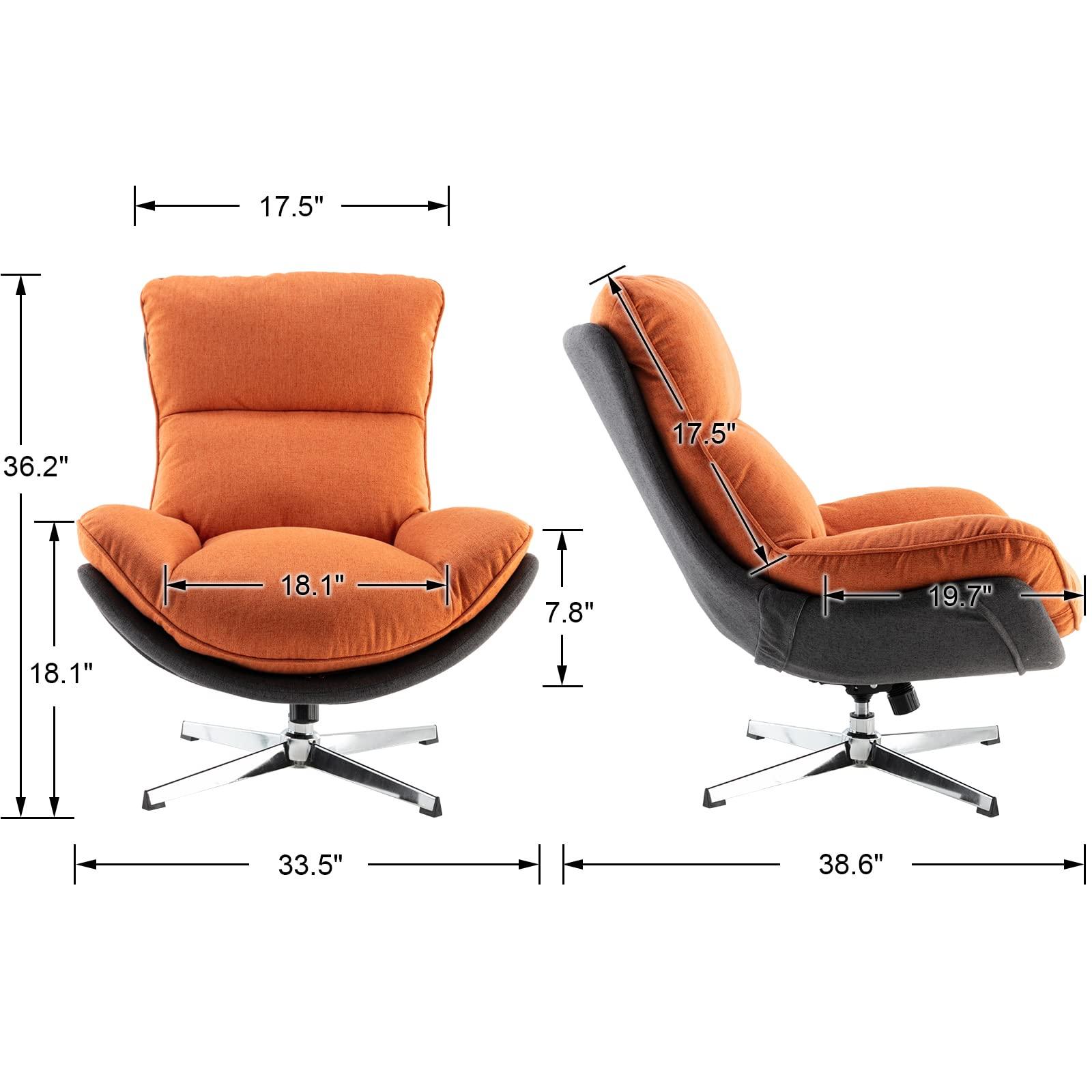 DUOMAY DUOMAY Swivel Lounge Chair Modern Linen Soft Accent Chair with Chrome Base, 34\" Wide Relax Glider Rocker Chair for Living Room Bedroom Reading Room Office, Orange